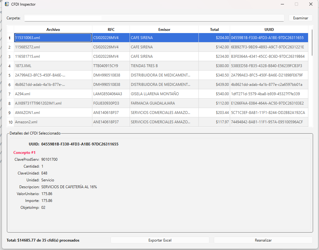 CFDI Inspector screenshot